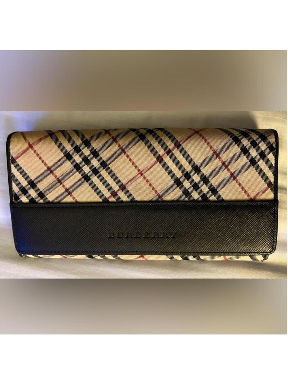 BURBERRY Haymarket Plaid TriFold Wallet Exterior Pocket & Interior Kisslock